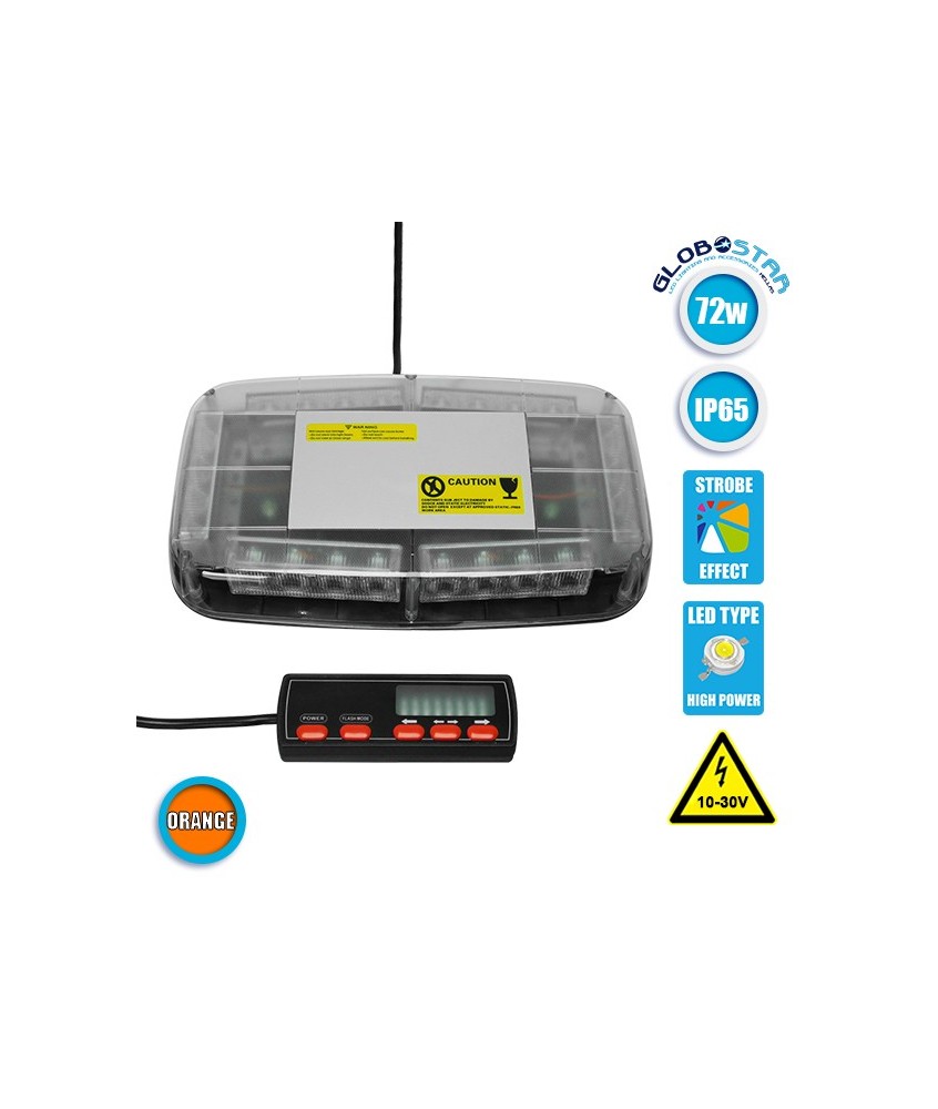 Φάρος Οδικής Οροφής Αυτοκινήτου 72W 10-30V IP65 Αδιάβροχος Πορτοκαλί GloboStar 34226